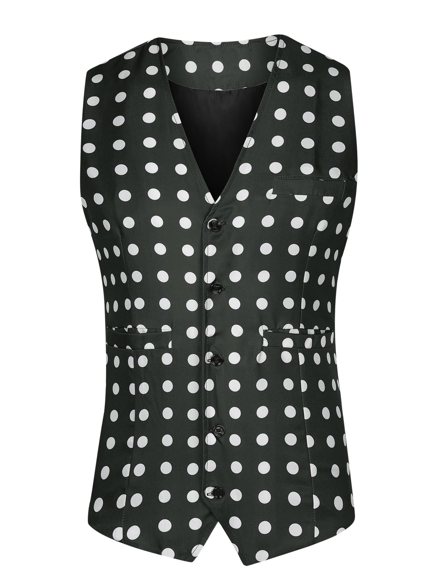 Unique Bargains Men's Dress Slim V-Neck Sleeveless Polka Dots Pattern Waistcoat Vest S Black