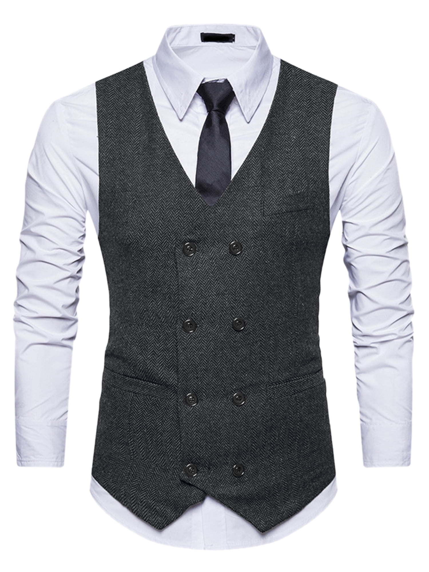 Unique Bargains Men's Dress Vest Double Breasted Slim Fit Prom Sleeveless Waistcoat S Black