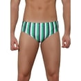 thumbnail image 1 of Unique Bargains Men's Elastic Waist Contrast Color Stripe Printed Swim Briefs 28 Green, 1 of 5