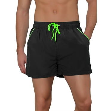Unique Bargains Men's Elastic Waist Solid Color Summer Sport Swim Board Shorts Black 28