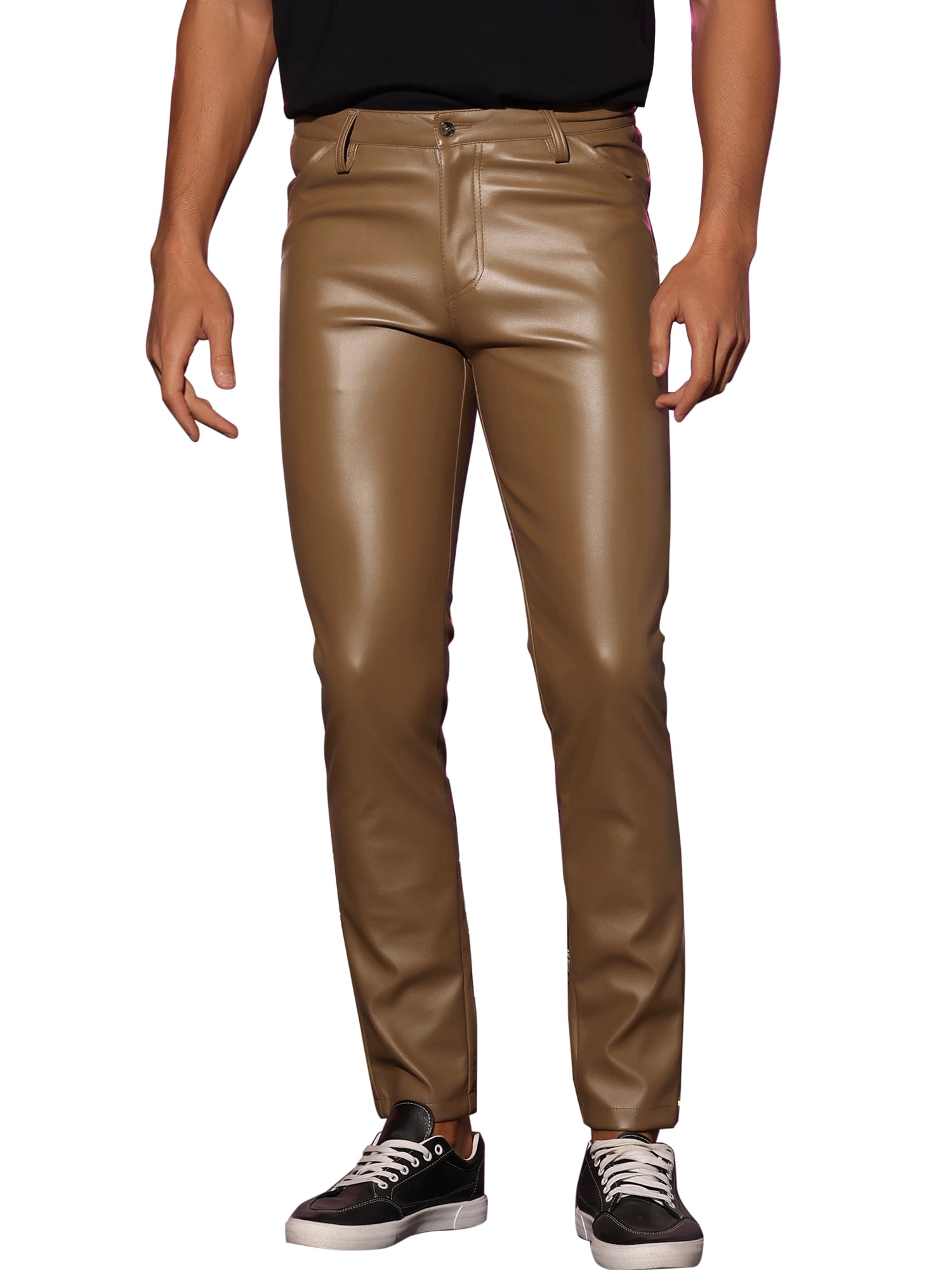 Urbann-Vibe Mens Faux Leather Pants With White Side Stripes Oversized Chic Streetwear For Men main image 1