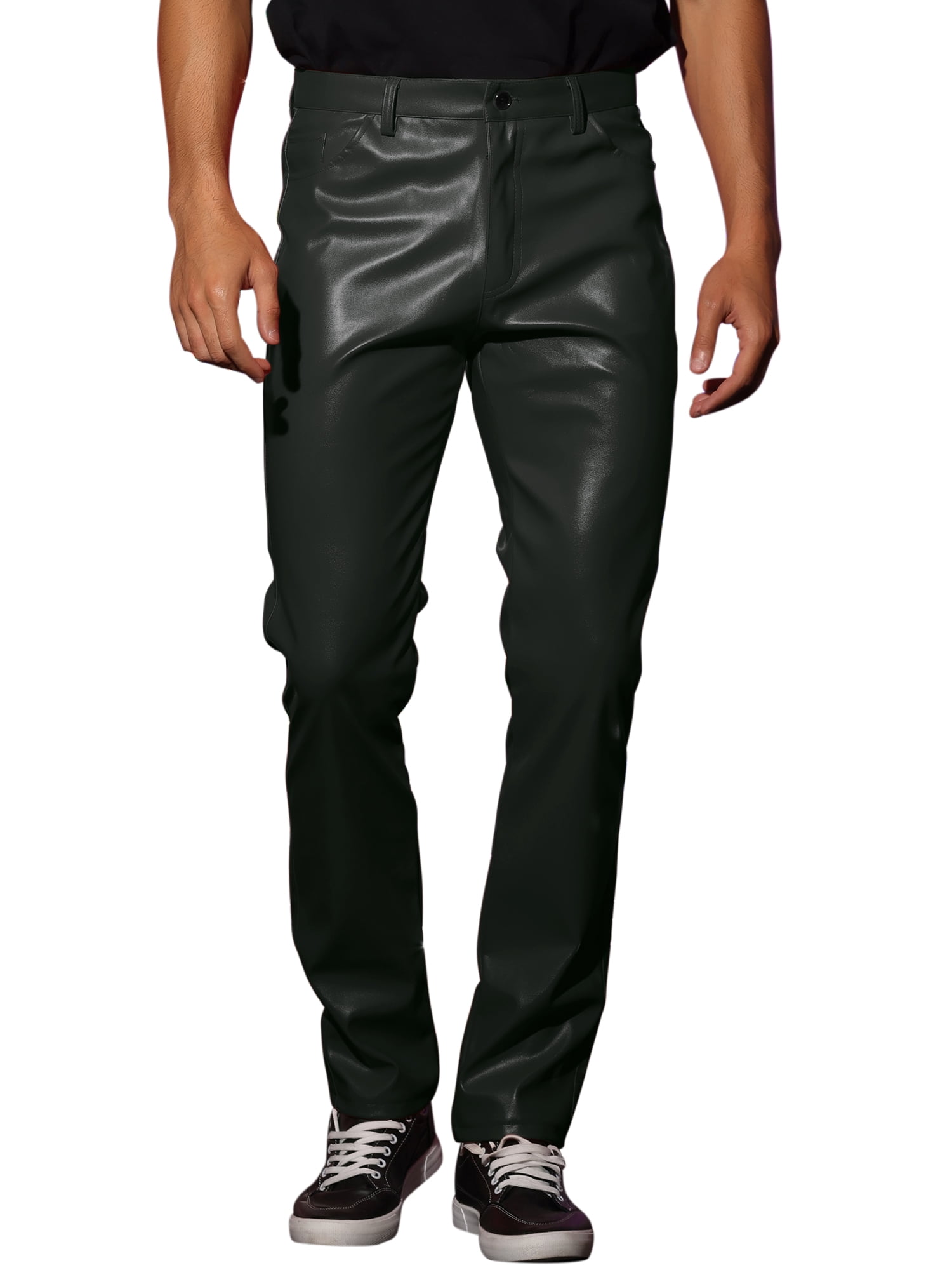 Men Leather Pants Glossy Night Club Dance Pants Faux Leather Motorcycle Trouser main image 0