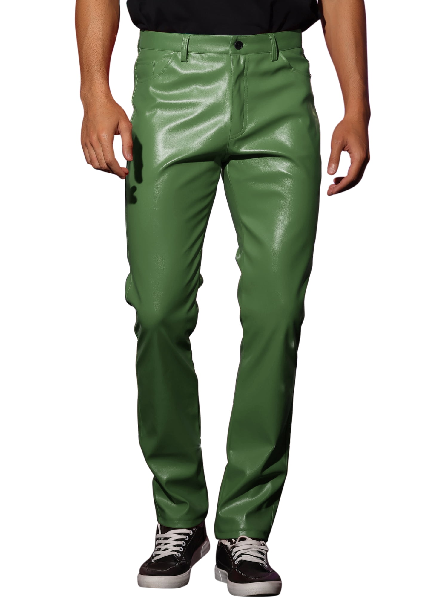 Unique Bargains Men's Faux Leather Pants Slim Fit Solid Nightclub