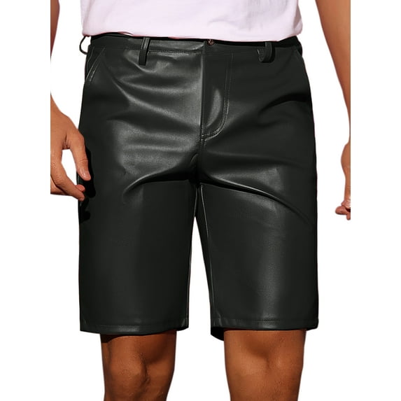 Unique Bargains Men's Faux Leather Shorts Hip Hop Motorcycle Biker Party Disco Shorts 38 Black