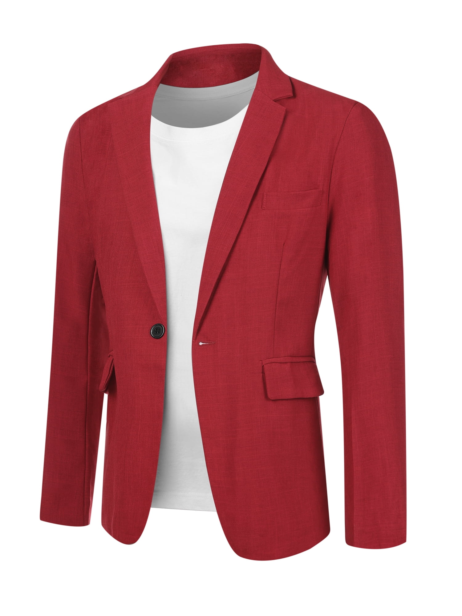 Unique Bargains Men's Formal Blazers Slim Fit Solid Color Prom Business Sports Coats S Burgundy