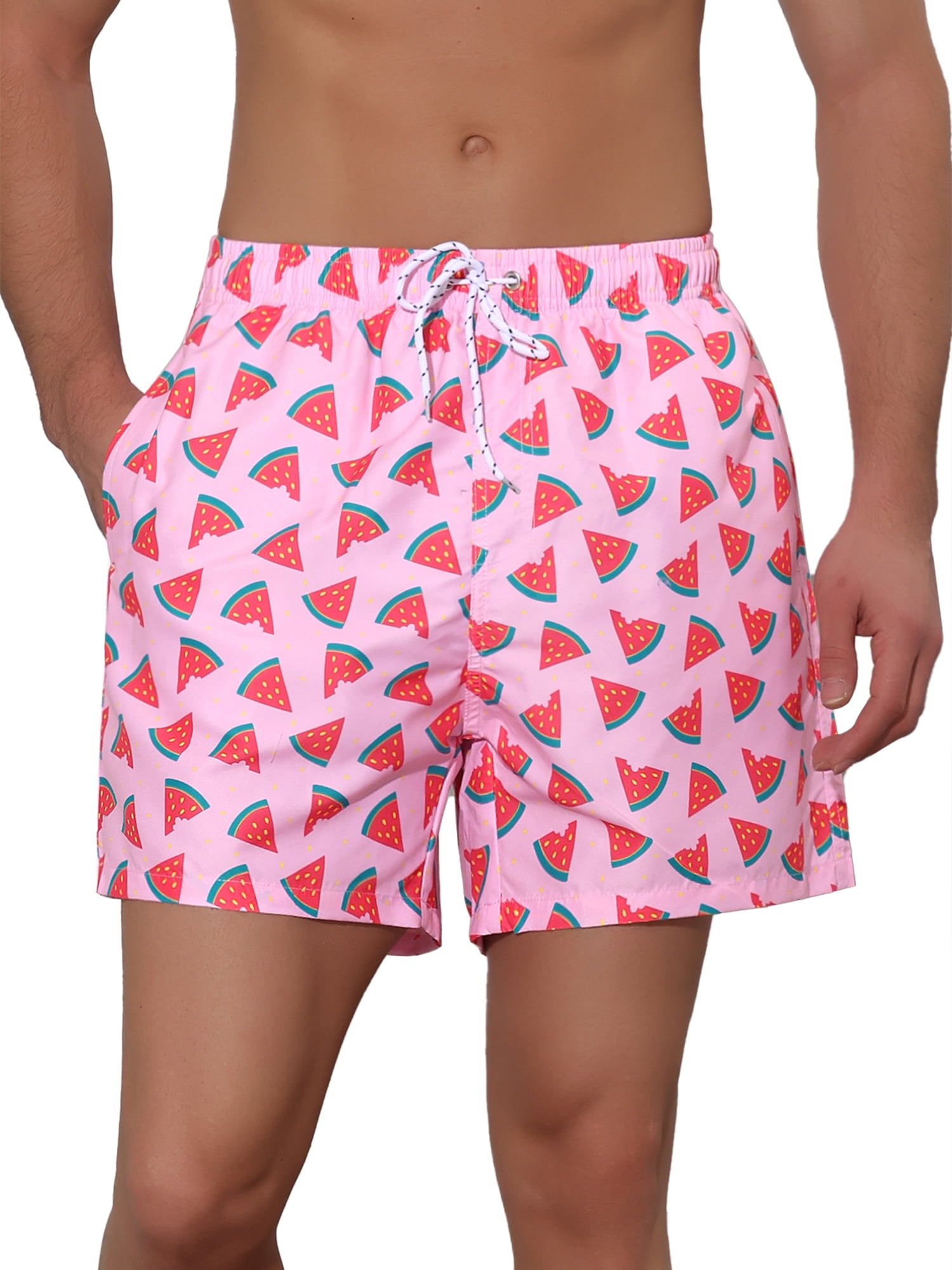 Unique Bargains Men's Fruit Pattern Lightweight Beach Pool Summer Board Shorts Pink 30