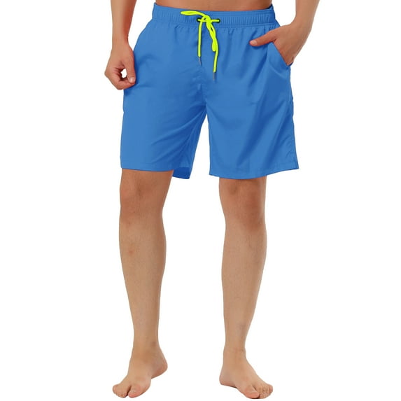 Unique Bargains Men's Holiday Beach Elastic Waistband Surfing Mesh Lining Swim Shorts 30 Blue