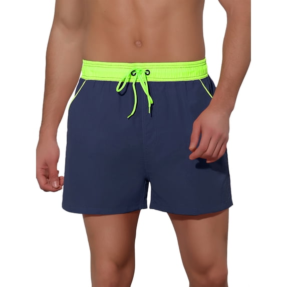 Unique Bargains Men's Holiday Solid Elastic Waist Side Pockets Beach Shorts 28 Dark Blue