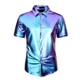 thumbnail image 1 of Unique Bargains Men's Holographic Shirt Button Down Party Shiny Metallic Shirt M Purple, 1 of 6
