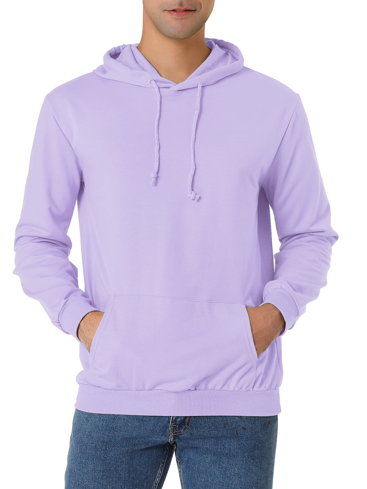 Unique Bargains Men's Hoodie Sweatshirt Long Sleeves Solid Drawstring Pullover L Light Purple
