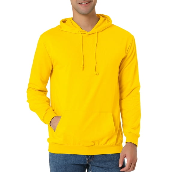Unique Bargains Men's Hoodie Sweatshirt Long Sleeves Solid Drawstring Pullover XL Yellow