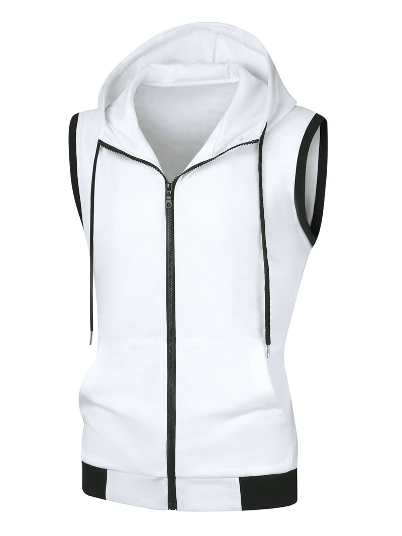 Unique Bargains Men's Hoodie Vest Zip Up Sleeveless Drawstring