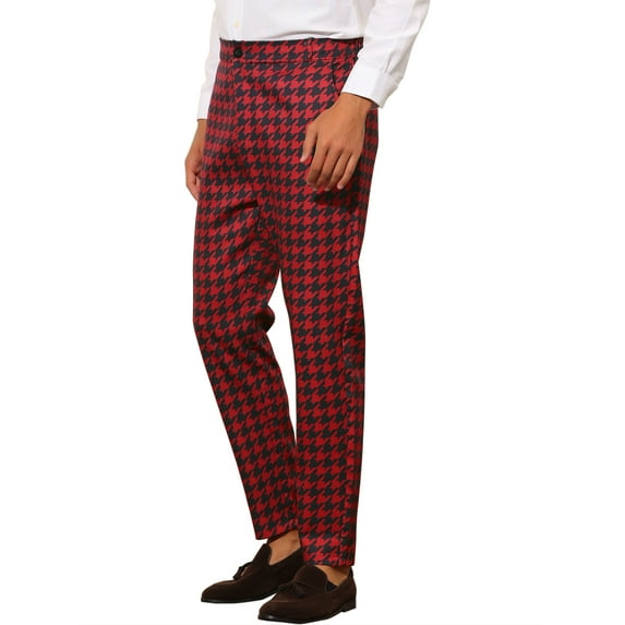Unique Bargains Men's Houndstooth Dress Pants Big and Tall Business Plaid Trousers 34 Red