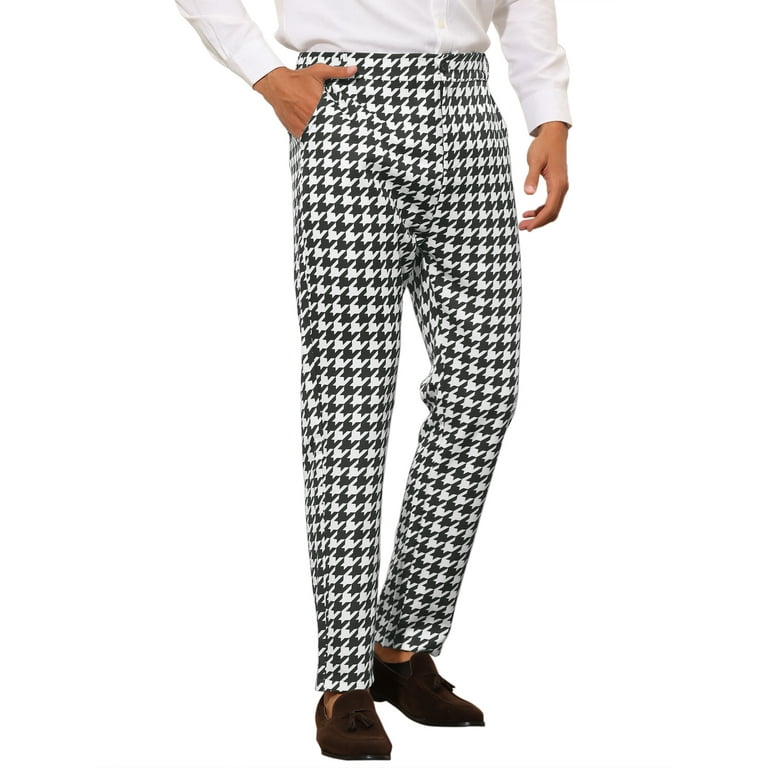 Unique Bargains Men s Houndstooth Dress Pants Big and Tall Business Plaid Trousers 36 Black White Walmart