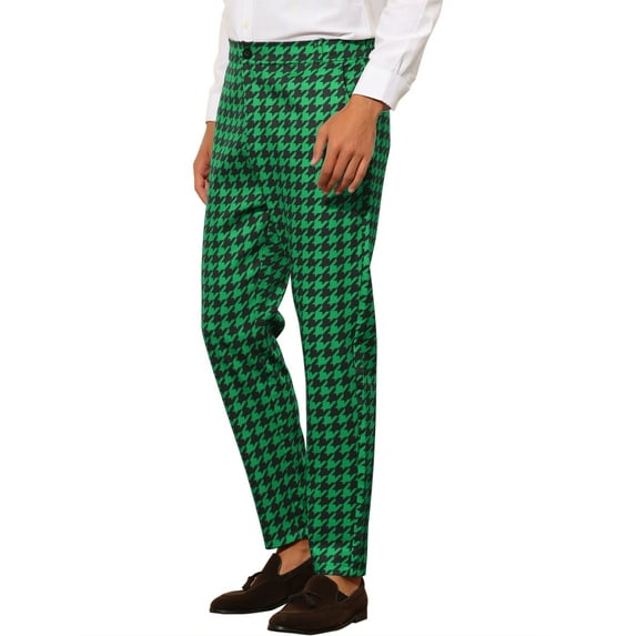 Unique Bargains Men's Houndstooth Dress Pants Big and Tall Business Plaid Trousers 38 Green