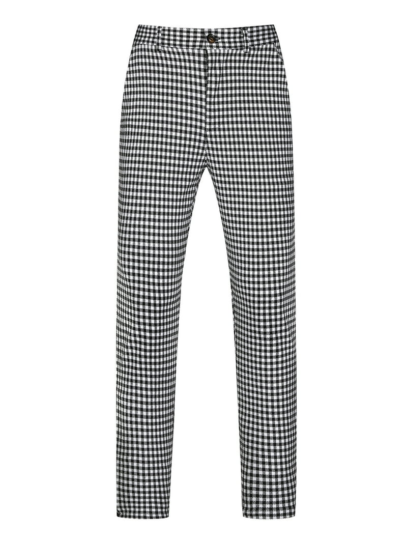 Unique Bargains Men's Houndstooth Pants Classic Straight Leg