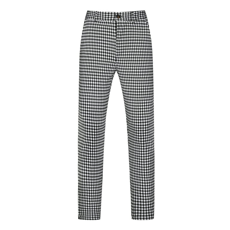 Unique Bargains Men's Houndstooth Pants Classic Straight Leg