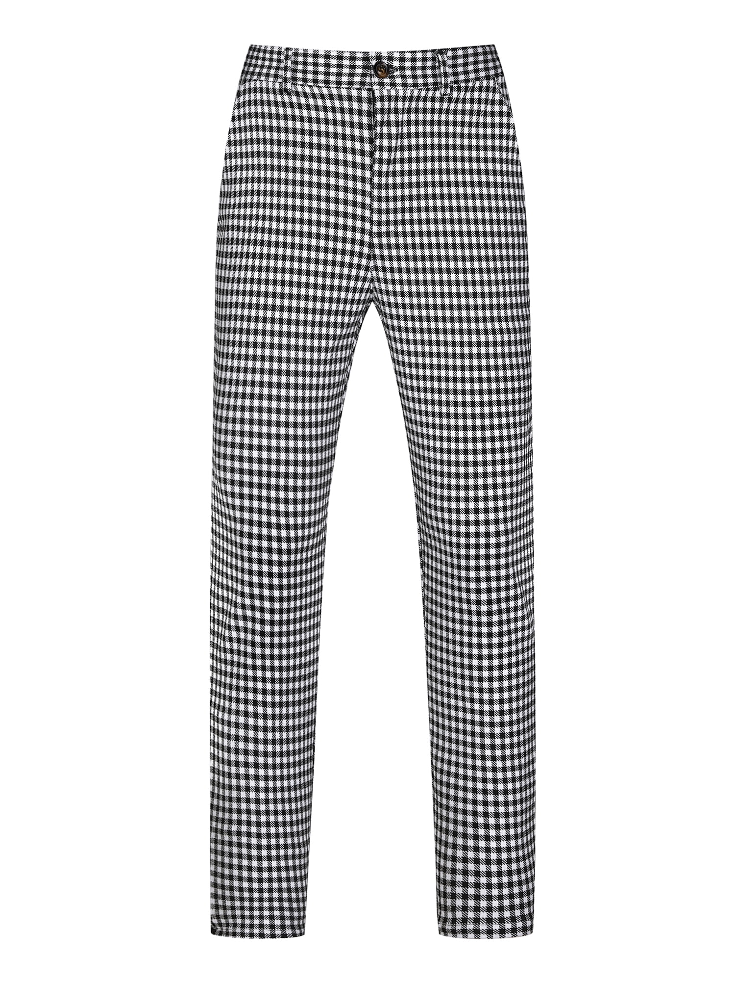Unique Bargains Men's Houndstooth Pants Classic Straight Leg Business Plaid Trousers 38 Black White