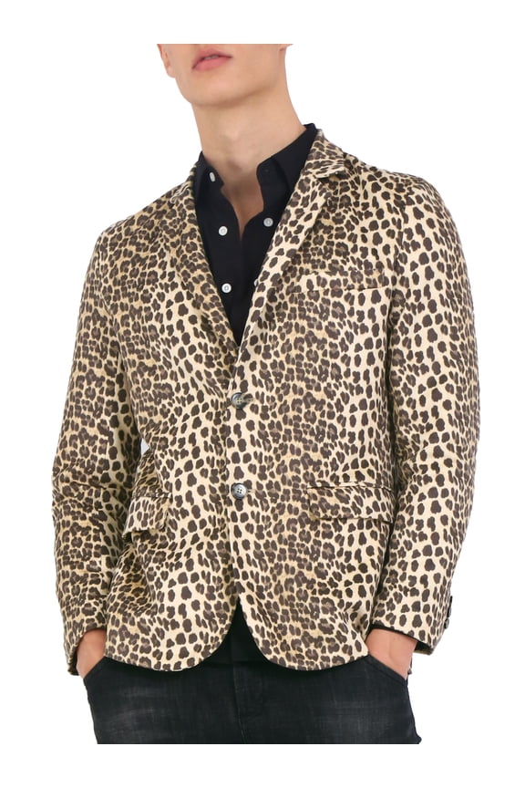 Men's Leopard Animal Print Notched Lapel Slim Fit Blazer XL Brown