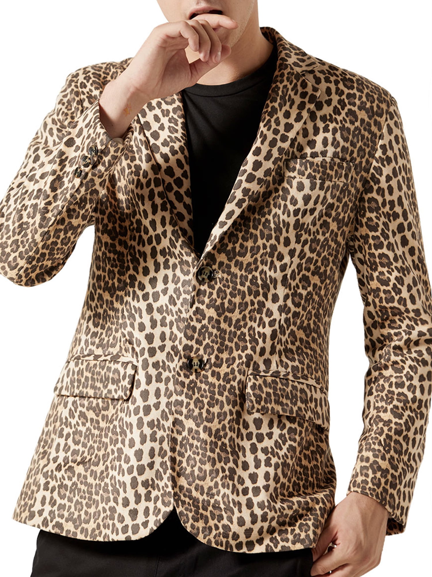 Recept Nominering Thanksgiving Unique Bargains Men's Leopard Animal Print Notched Lapel Slim Fit Blazer -  Walmart.com