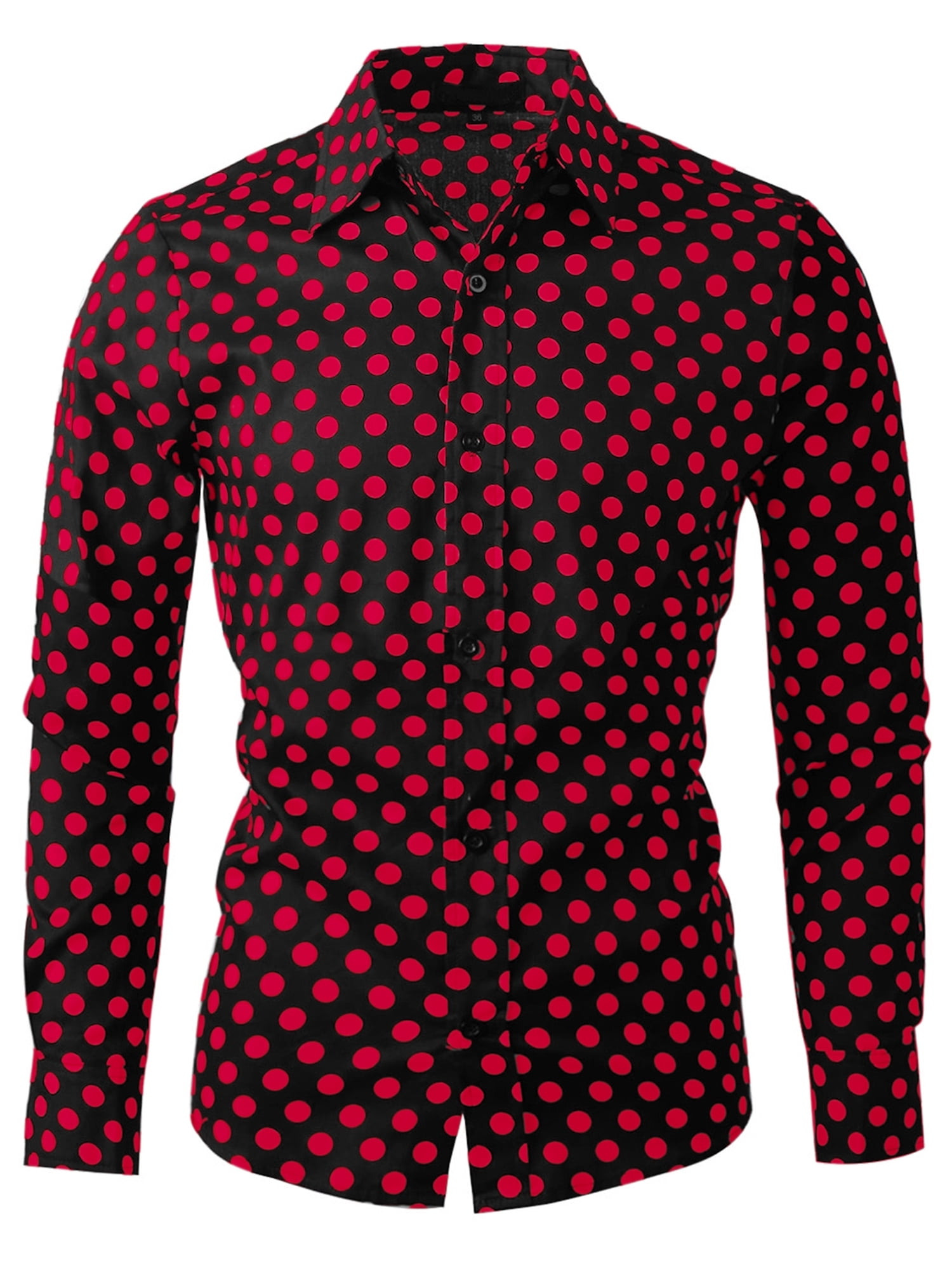 Unique Bargains Men's Long Sleeve Button Slim Polka Dots Shirt 34