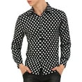 thumbnail image 1 of Unique Bargains Men's Long Sleeve Button Slim Polka Dots Shirt 42 Black, 1 of 7