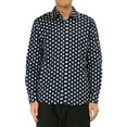 thumbnail image 1 of Unique Bargains Men's Long Sleeve Button Slim Polka Dots Shirt 46 Navy Blue, 1 of 7
