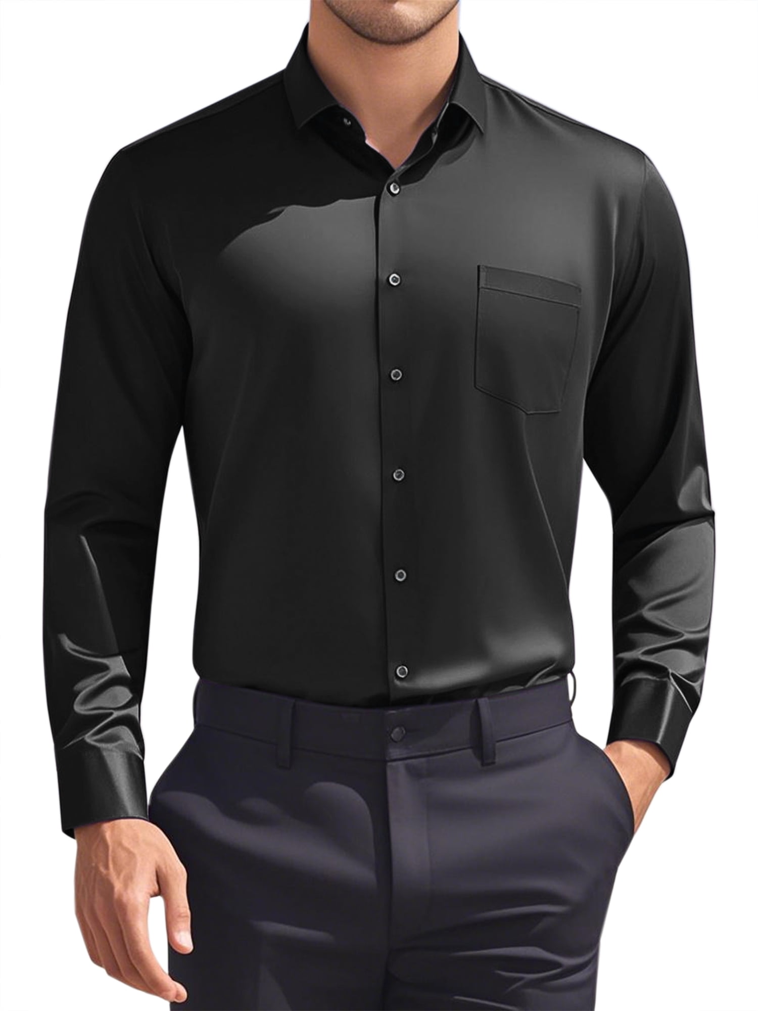 Unique Bargains Men's Long Sleeve Regular Fit Business Button Down Formal Shirt L Black