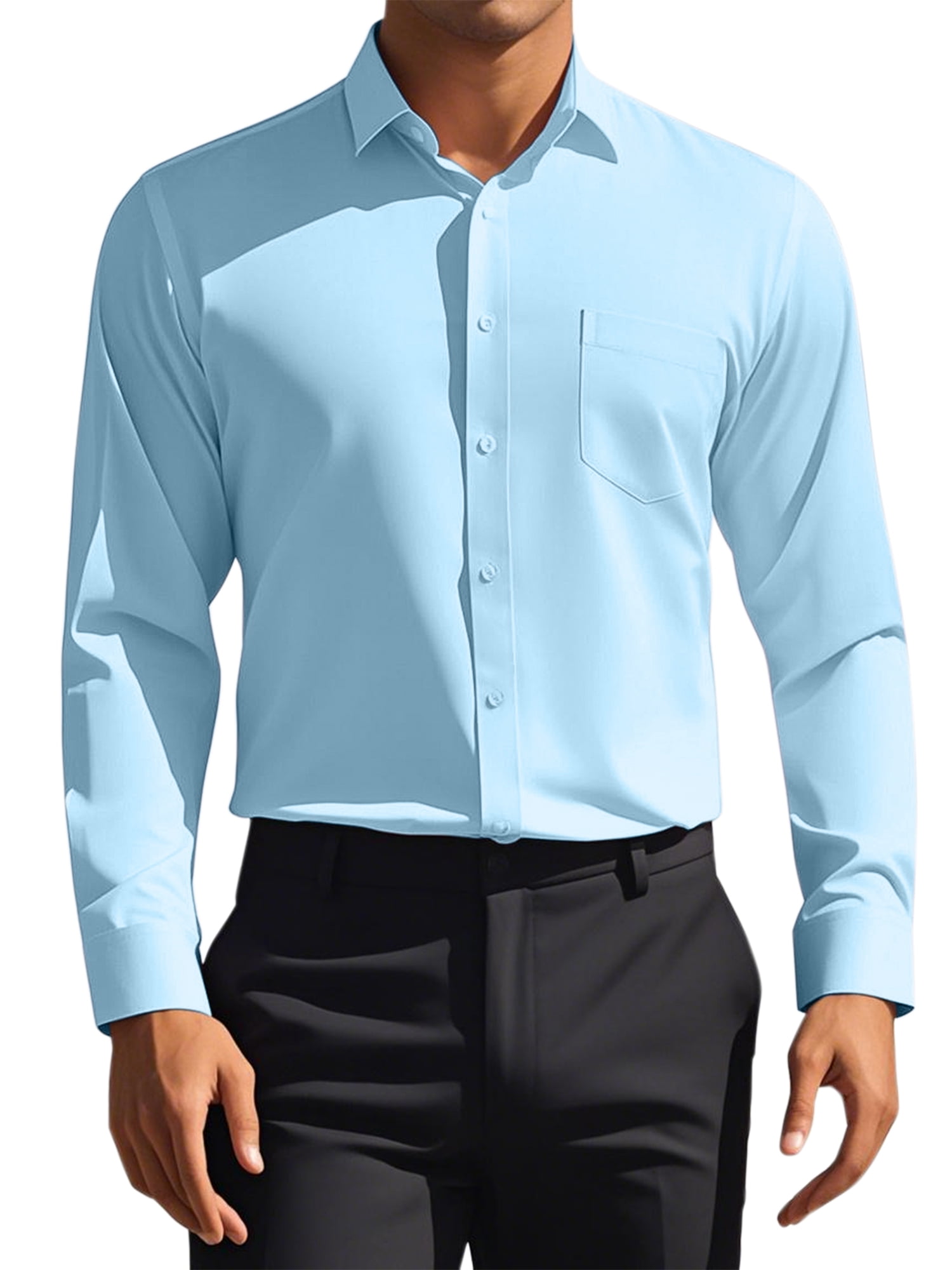 Unique Bargains Men's Long Sleeve Regular Fit Business Button Down Formal Shirt S Blue