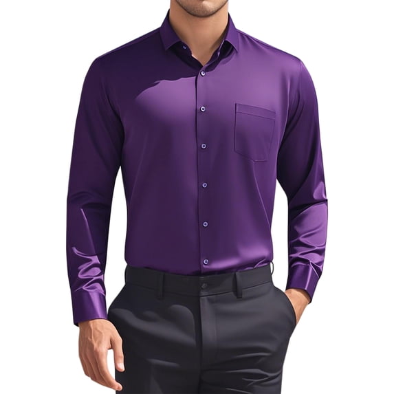 Unique Bargains Men's Long Sleeve Regular Fit Business Button Down Formal Shirt S Purple