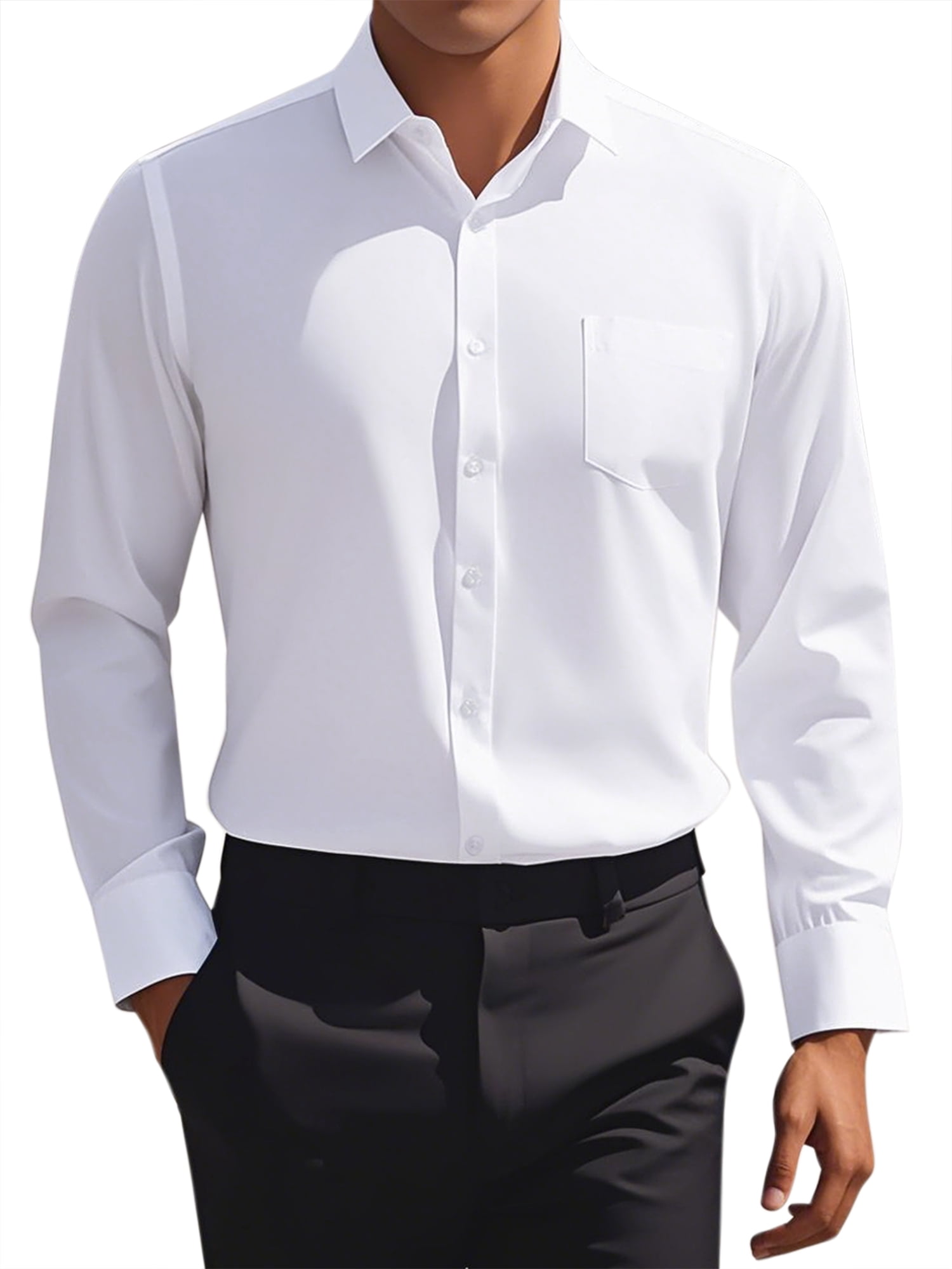 Unique Bargains Men's Long Sleeve Regular Fit Business Button Down Formal Shirt S White