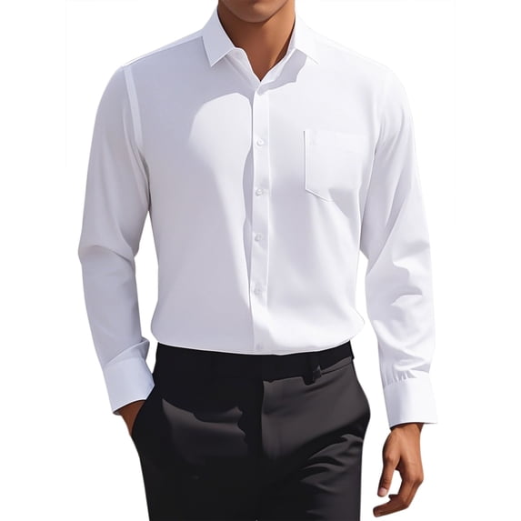 Unique Bargains Men's Long Sleeve Regular Fit Business Button Down Formal Shirt S White