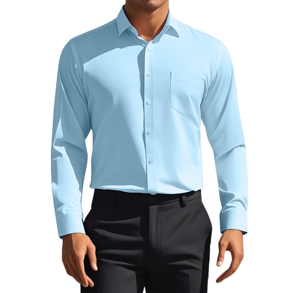 Unique Bargains Men's Long Sleeve Regular Fit Business Button Down Formal Shirt XL Blue