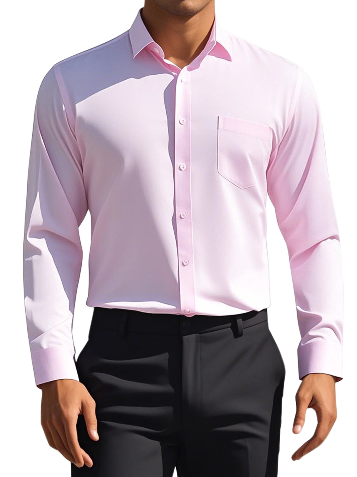 Unique Bargains Men's Long Sleeve Regular Fit Business Button Down Formal Shirt XL Pink