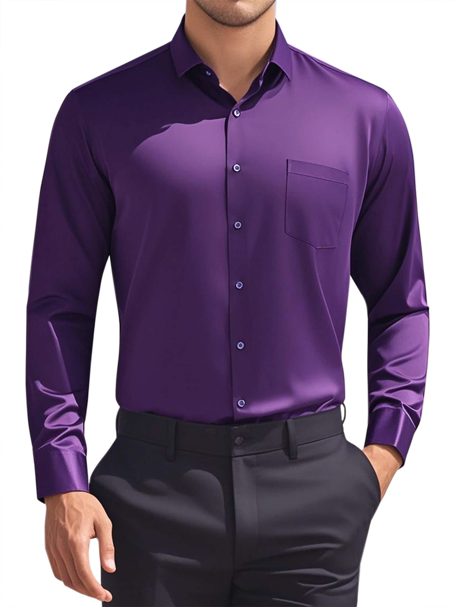 Unique Bargains Men's Long Sleeve Regular Fit Business Button Down Formal Shirt XL Purple