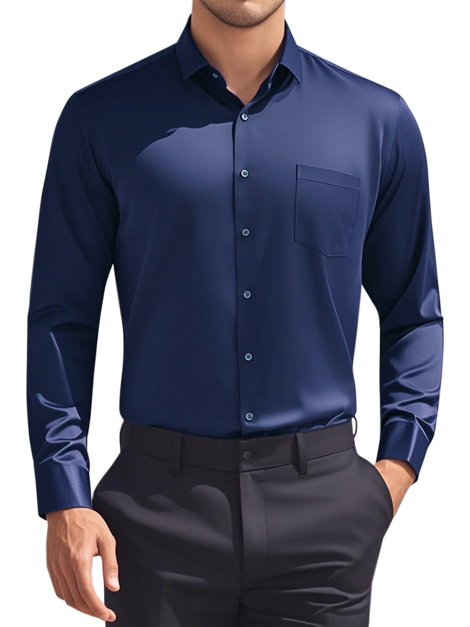 Unique Bargains Men's Long Sleeve Regular Fit Business Button Down Shirt S Dark Blue