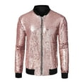 thumbnail image 1 of Unique Bargains Men's Long Sleeves Sequin Varsity Zipper Bomber Jacket S Pink Gold, 1 of 7