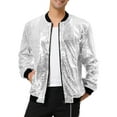 thumbnail image 1 of Unique Bargains Men's Long Sleeves Sequin Varsity Zipper Bomber Jacket XL Silver, 1 of 6