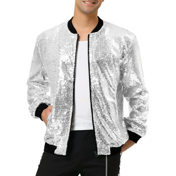 Silver glitter bomber jacket sale