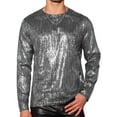 thumbnail image 1 of Unique Bargains Men's Metallic Long Sleeves Top Party Clubwear Shiny T-Shirt Tee Shirt 2XL Silver, 1 of 5