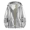 thumbnail image 1 of Unique Bargains Men's Metallic Solid Zipper Holographic Hooded Windbreaker Jacket S Silver, 1 of 6