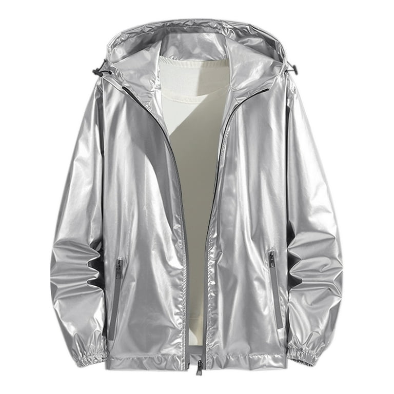 Metallic silver windbreaker discount