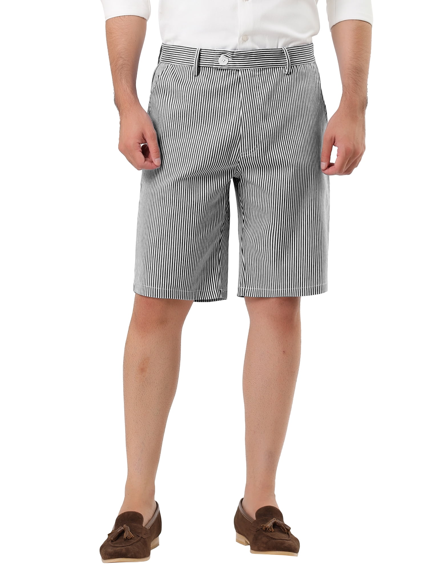 Unique Bargains Men's Mid-Rise Stripe Flat Front Chino Walk Shorts