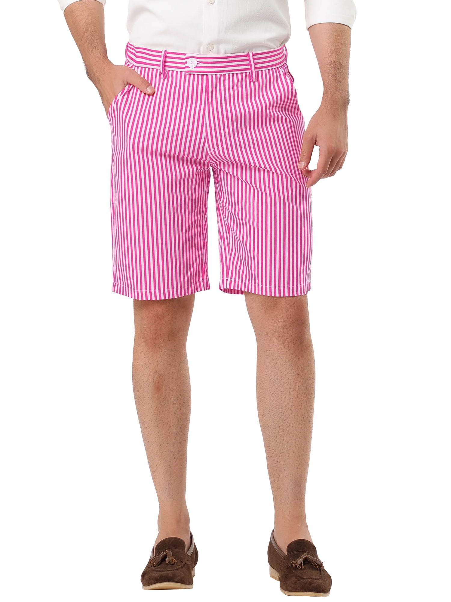 Unique Bargains Men's Mid-Rise Stripe Flat Front Chino Walk Shorts