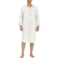 thumbnail image 1 of Unique Bargains Men's Nightshirt Cotton Sleep Shirt Long Sleeve Nightgown Sleepwear L White, 1 of 5