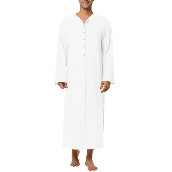 Unique Bargains Men's Nightshirt Cotton Sleep Shirt Side Split Long Nightgown S White