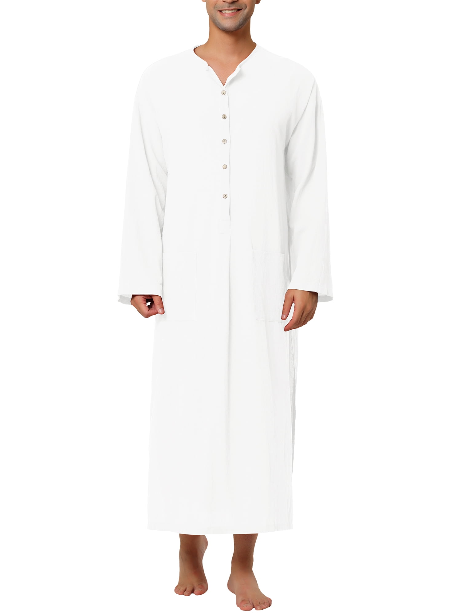 Unique Bargains Men's Nightshirt Cotton Sleep Shirt Side Split Long Nightgown XL White