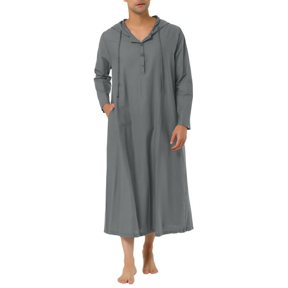 Unique Bargains Men's Nightshirt Long Sleeves Hooded Loungewear Nightgown Pajamas L Gray