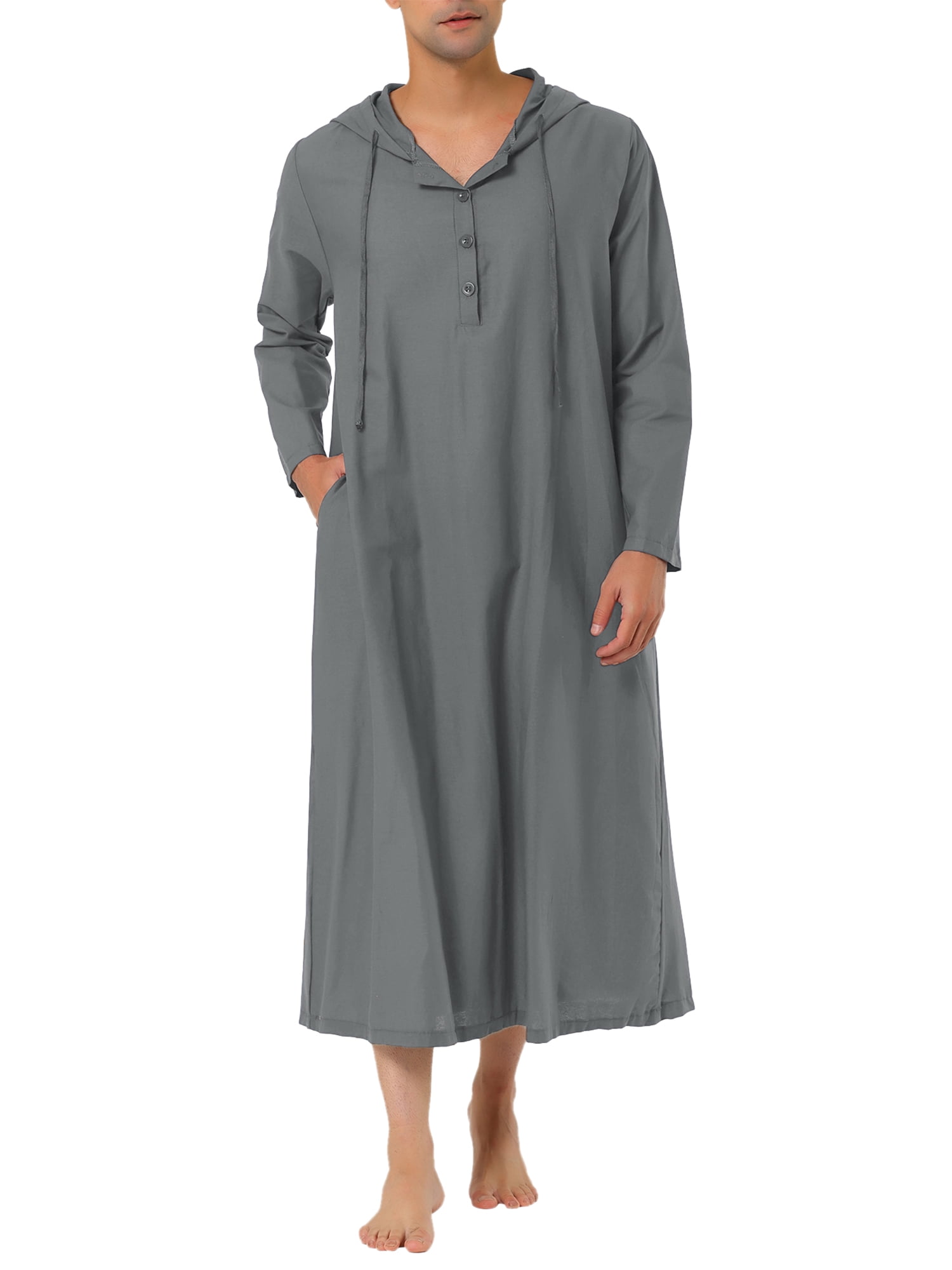 Unique Bargains Men s Nightshirt Long Sleeves Hooded Loungewear Nightgown Pajamas XL Gray Walmart