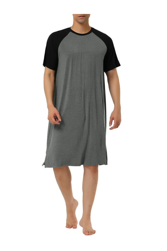 Men's Nightshirt Raglan Sleeves Loose Fit Lounge Nightgown XL Dark Gray Black